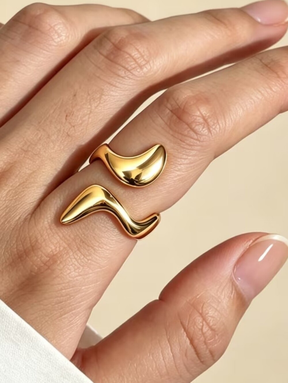 Gold Wave Open Ring - Women Jewelry Stainless Steel